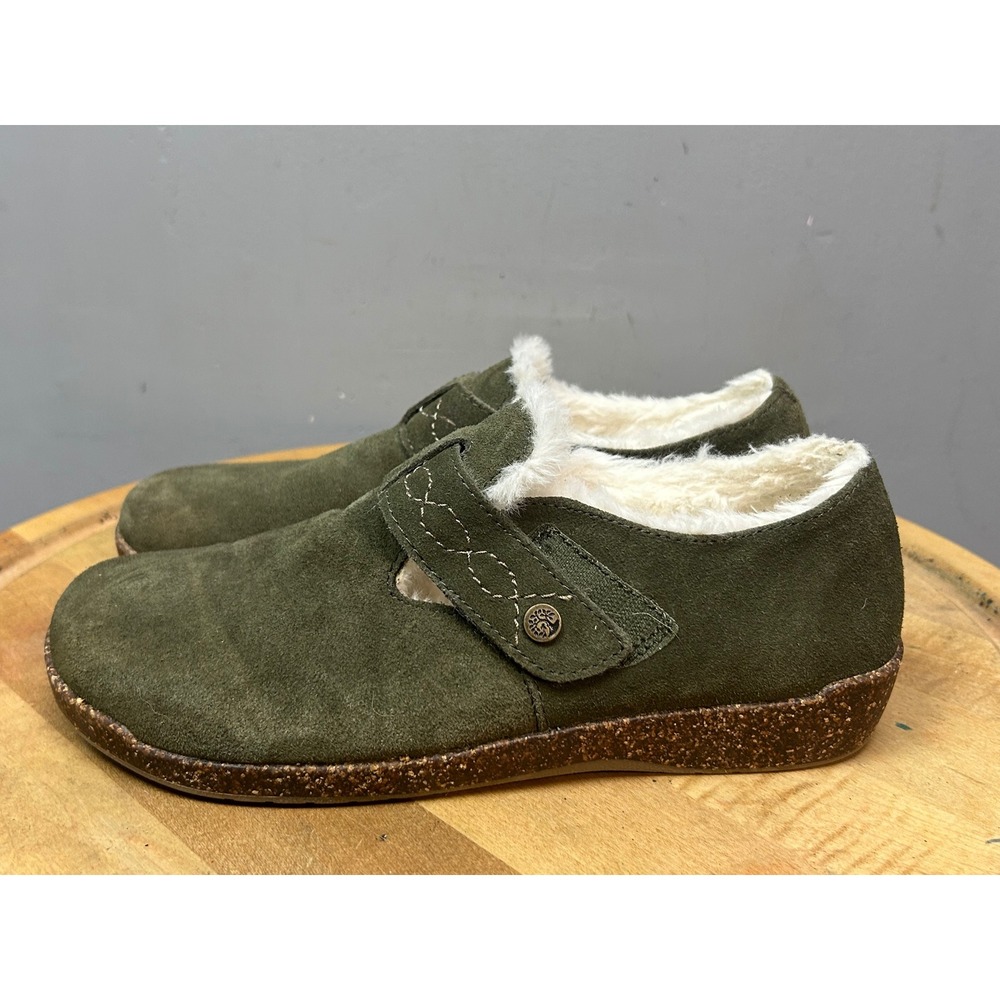 Earth Origins Aurora Jade Women 10 Olive Suede Faux Fur Lined Clogs Mules Shoes - Picture 8 of 10